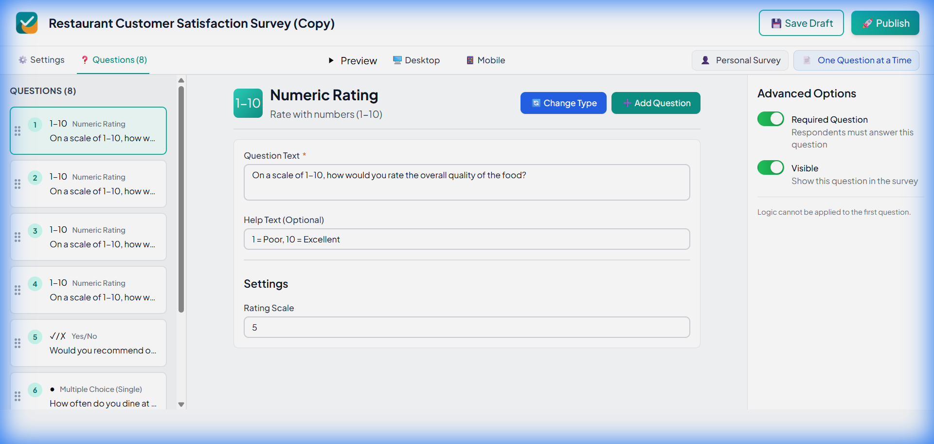 Cloned survey in builder