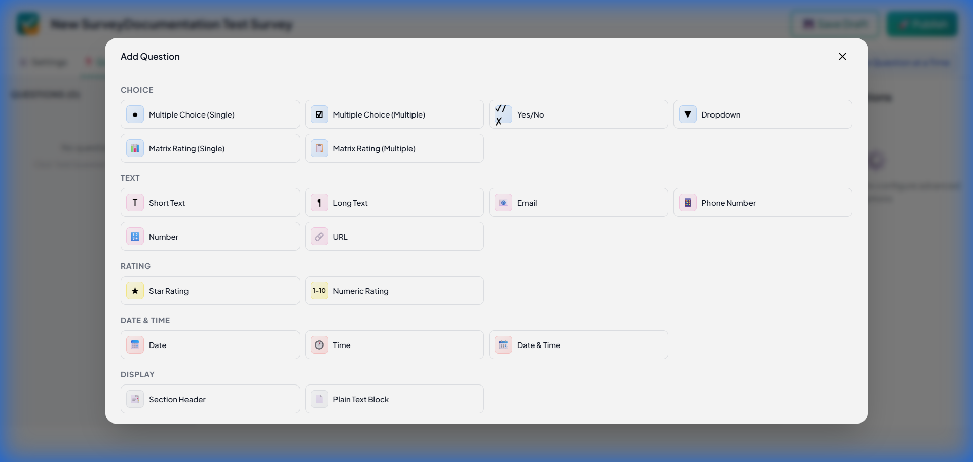Question type picker