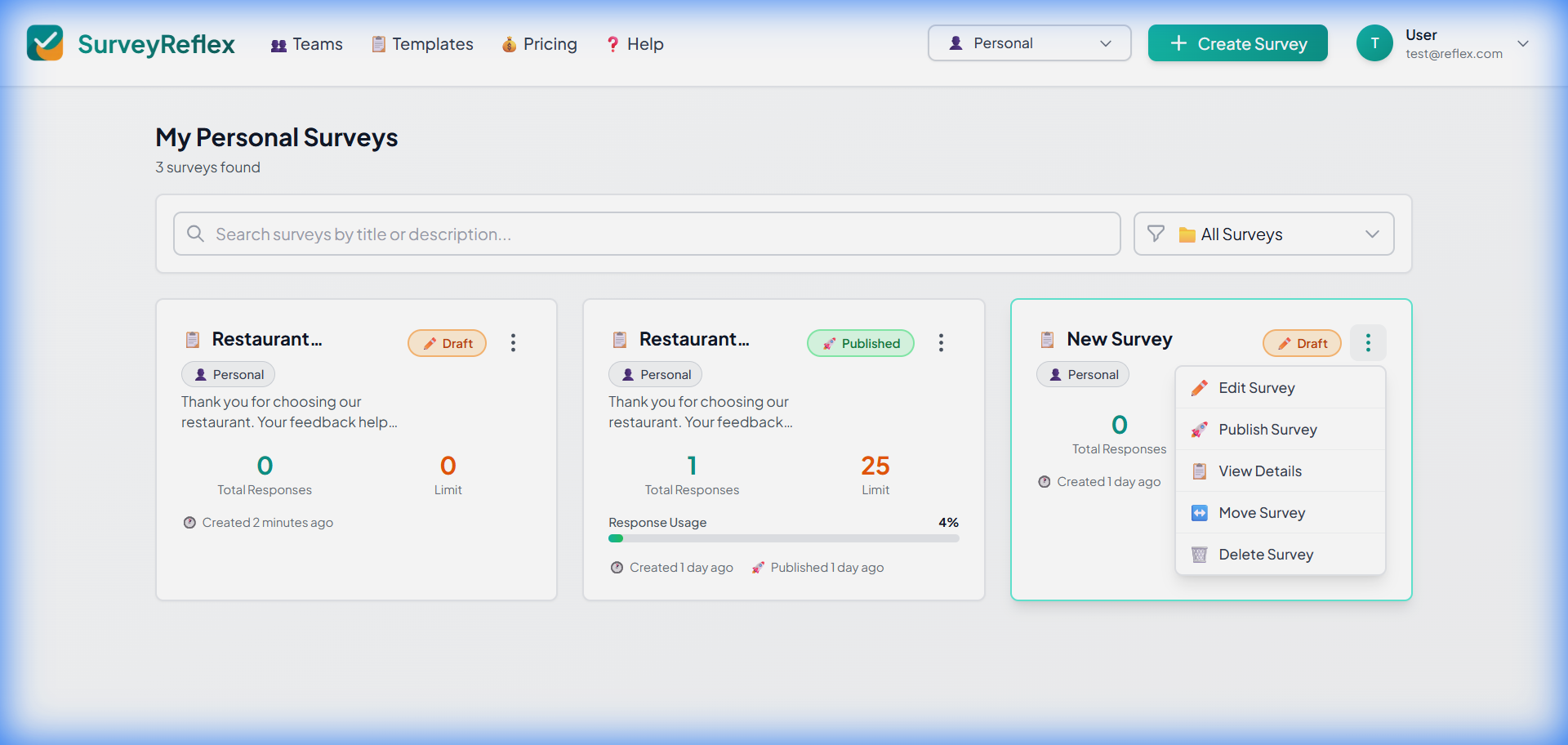 Survey card duplicate option